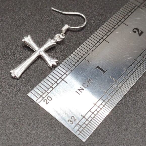 925 Silver Cross Earrings Vintage Fashion Christian Catholic Retro 80s Gift NEW! - Picture 6 of 6
